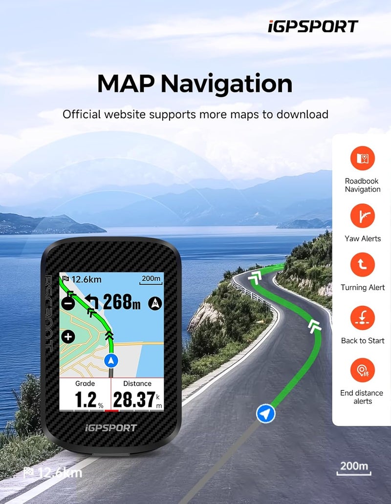 Igpsport BSC300T Wireless Bike Computer GPS, Touchscreen Offline MAP Navigation Off Course Warning Compatible with Insta 360, for Ebike Road Bike MTB - Image 2